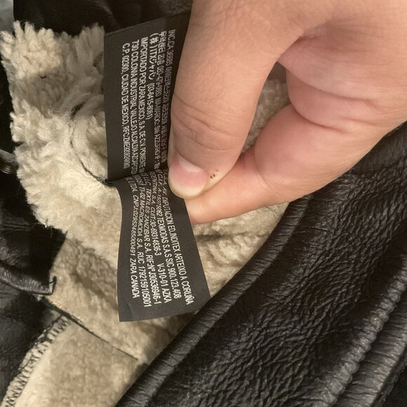 Zara Girls Black Faux Fur Shearling Biker Jacket Zipper Belt Size 8-9 130cm coat - Picture 12 of 16